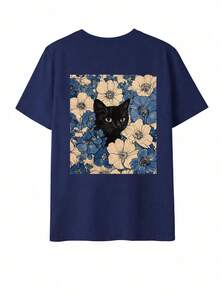 3件套夏季新款简约爱心、猫咪和梵高画作印花圆领短袖T恤，时尚百搭休闲女装 - 白色+杏色+藏青 - 查看 6