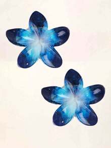 1/2个蓝色UV印花鸡蛋花发爪夹，时尚百搭的紫薇花发爪发饰 - 彩色 - 查看 7