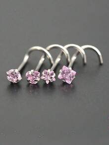 Bộ 4 chiếc khuyên mũi đa năng thời trang hình tròn, ngôi sao năm cánh, trái tim, hình vuông đính đá Cubic Zirconia, khuyên môi, khuyên tai vành tai, đường kính dây 0.8x7mm, thanh cong bằng thép không gỉ, trang sức xỏ khuyên cơ thể nữ, khuyên mũi, khuyên vách ngăn mũi. - Bộ 4 chiếc kẹp mũi Bent Rod - Xem 15