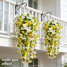 2pcs Artificial Elegant Spring/Summer Bindweed Flowers, Vivid White And Yellow Blooms, Realistic Petals, Maintenance-Free, Plastic Indoor/Outdoor Decor, Suitable For Floral Decoration, Wedding, Graduation, Summer, Mother's Day, Independence Day And Other Holidays - DIY Decoration, Excellent Outdoor Yard Decor - Multicolor - View 8