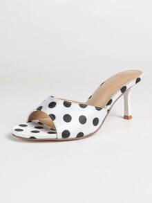Elegant Solid Color High Heels, Elegant Fabric Ruffle Party Shoes For Outdoor Party - White Face/black Spots - View 18