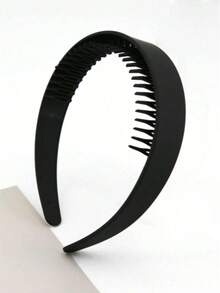 1 pieza Aro para el cabello de mujer de unicolor mate de 2,5 cm de ancho con 30 dientes de plástico, adecuado para uso diario, diadema, viaje, cumpleaños - Negro - Ver 1