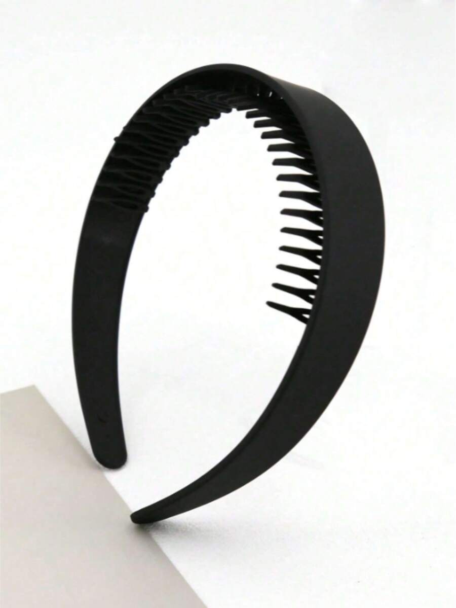 1 pieza Aro para el cabello de mujer de unicolor mate de 2,5 cm de ancho con 30 dientes de plástico, adecuado para uso diario, diadema, viaje, cumpleaños - Negro - Ver 1