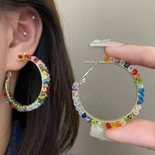 A Pair Of Large Rice Bead Earrings - Elegant Bohemian Style Design, Simple And Durable, Suitable Parties, Weddings, And Casual Wear Occasions - 款式三 - 查看 3