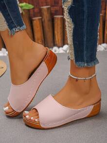 Dép lê nữ size lớn 36-45 thời trang mùa hè phong cách casual, hở ngón, mũi tròn, đế dày, màu hồng PU cao cấp, kiểu La Mã Bohemian, nhẹ, thoải mái, đa năng, sandal đế xuồng dày tối giản, giày mùa hè cho nữ, quà tặng mẹ - PU hồng cao cấp - Xem 5