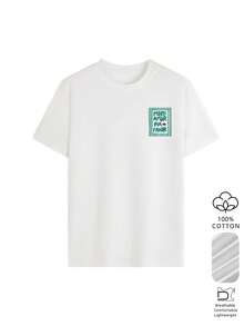 Áo thun nữ mùa hè 100% cotton in hình hoạt hình retro tiếng Anh, tay ngắn, cổ tròn vintage với hình in phía sau và logo nhỏ phía trước, kiểu dáng đường phố thường ngày, màu trắng. - trắng - Xem 3