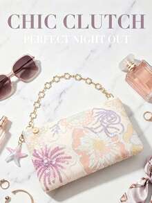 1 Túi đeo vai nữ màu hồng đính sequin thêu hoa, túi cầm tay thanh lịch dự tiệc cưới, túi lấp lánh dự tiệc, túi đeo nách cho nữ đi nghỉ mát, túi đeo cổ tay xinh xắn cho các cô gái, túi xách đẹp, kích thước vừa phải, món quà hoàn hảo cho bạn thân, túi đựng mỹ phẩm mini nhẹ có khóa kéo, phù hợp cho các cô gái, phụ nữ, sinh viên đại học. - Hồng - Xem 10