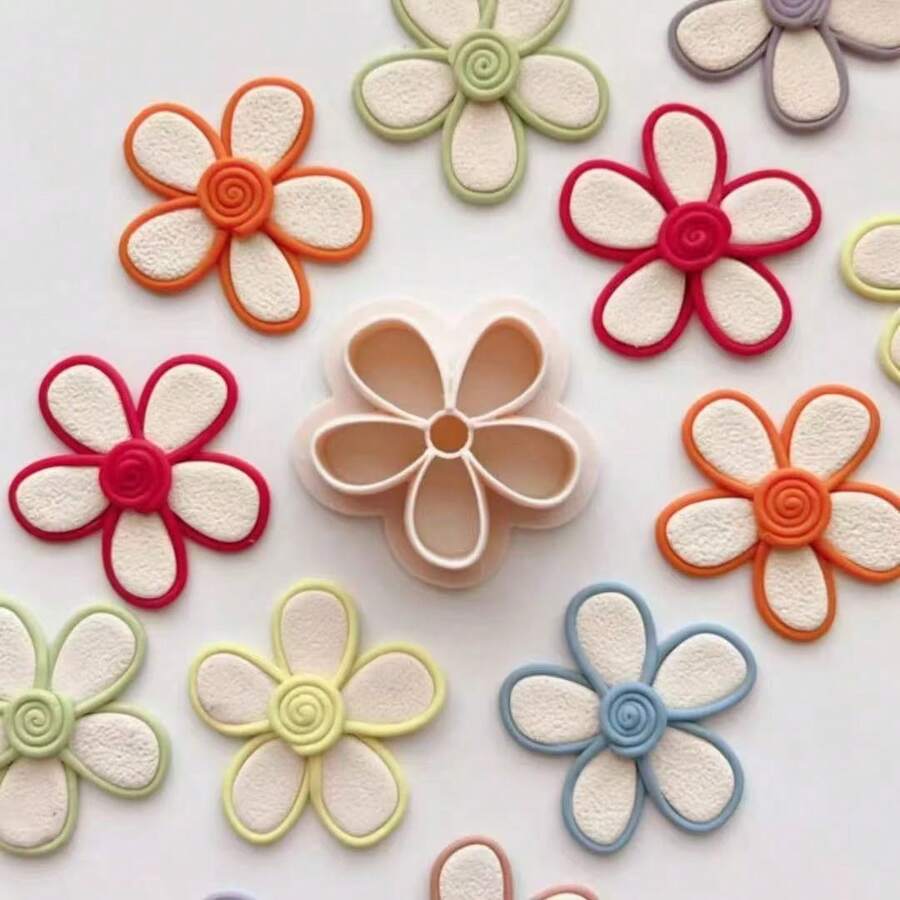 1 pieza Molde cortador de arcilla polimérica con forma de flor, herramienta de fabricación de aretes con tema de amor, para aretes, broches, colgantes, molde de corte de cerámica suave de alta precisión, adecuado para la creación de aretes de arcilla DIY - Albaricoque - Ver 1
