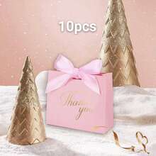 10pcs Wedding Favor Mini Gift Box - Compact & Elegant Candy Box - Pink & White Color Scheme With Gold Foil Printing - Comes With Ribbon Bow Tie - Ideal For Packaging Chocolates, Candies, Small Gifts And Party Favors - View 12
