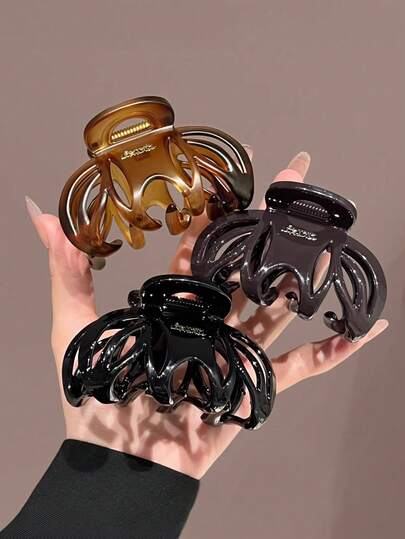 3pcs/Set 3.15 Inch/8cm Dark Coffee, Tortoiseshell, Glossy Black Wide Pumpkin Hair Clips, Fashion Hair Claw Hairpins, Elegant Minimalist, Suitable For Daily, Casual, Party, Beach, Vacation, Hairstyling, Face/Hair Washing, Makeup, Outfit Accessories, Spring/Summer/Autumn/Winter