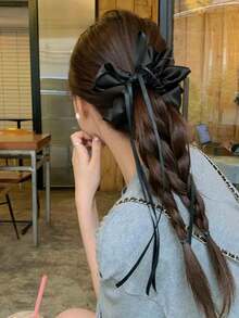 半条缎面蝴蝶结飘带，布艺发圈，新款优雅发饰，多功能发绳，柔软飘逸 - 彩色 - 查看 4