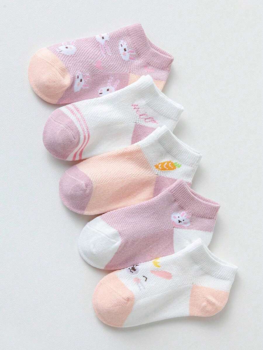 5 Pairs Cartoon Animal Print Mesh Kids Crew Socks - Multicolor - View 1