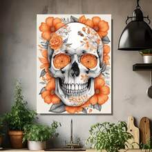 Cuadro de pintura de diamantes con perforaciones redondas 5D, tema de calavera, ideal para principiantes y amantes de las manualidades. Sirve como pieza decorativa para salas de estar, dormitorios y estudios. - Enmarcado - Ver 4