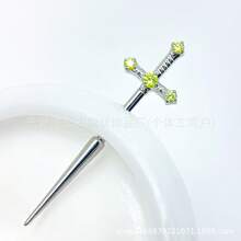 ASTMF-136 Titanium Alloy Holy Sword Ear Stud   Titanium Internal Thread  Piercing Ear Stud Jewelry - AB - Xem 9