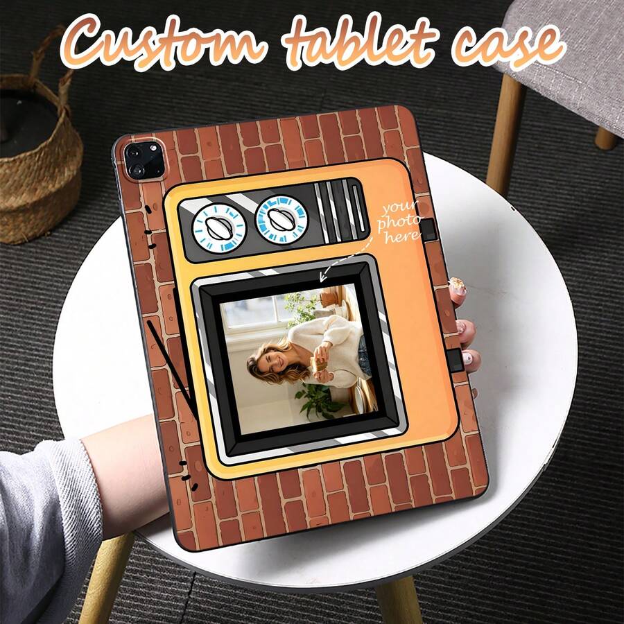 1pc Customizable Retro TV Pattern Protective Case - Vintage Brick And Classic TV Design, Shock-Proof Protective Shell Suitable Compatible With Ipad (Applicable To Pro/Air/Mini, Multiple Sizes Available) - Multicolor - View 1