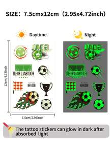 10pcs Luminous Football Temporary Tattoos, Waterproof Football Pattern Tattoo Stickers Suitable For Football Matches, Birthday Parties, Gift Bags, Christmas Stockings, Quality Tattoo Party Favors - Multicolor - View 3