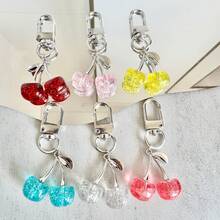 10个闪亮仿真樱桃钥匙扣配件，时尚精致3D水果包/手机挂饰，可爱樱桃包包吊坠，清新亚克力水果挂饰，甜美樱桃钥匙圈，少女心金色金属手机挂饰，送给母亲、父亲、毕业生和老师的礼物 - 10pcs酒紅色 - 查看 5