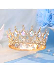 1 pieza Diadema decorativa de lujo con diseño de corona de strass para damas, corona real, accesorio elegante para novia, decoración para eventos, fiestas y festivales - Multicolor - Ver 12