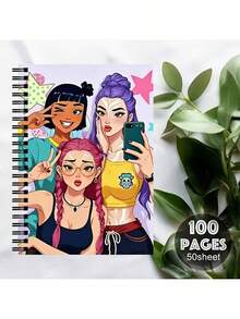 1pc K-Pop Coloring Book Diary, Containing 4 Unique Cartoon Character Designs - Fashionable Spiral Notebook, Suitable For Women And Men, Creative Gift, Applicable For Office And School - Multicolor - View 12