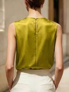 Elegant Women's Satin Sleeveless Round Neck Tank Top, Suitable For Summer Wear Casual - Yellow-green - View 2