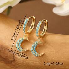 Vintage Elegant Moon-Shaped Pendant Copper Women's Earrings, Blue Tone Romantic Style, Suitable For Daily Wear, Party And Banquet - Gold - View 2