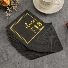 60 chiếc/gói, 25x25cm, Khăn ăn in hình sinh nhật lần thứ 18 màu đen/trắng/vàng kim, 2 lớp, dày mềm, thích hợp cho sinh nhật, tiệc người lớn, các sự kiện ngày lễ. - Bản in mạ vàng 18 năm tuổi - Xem 12