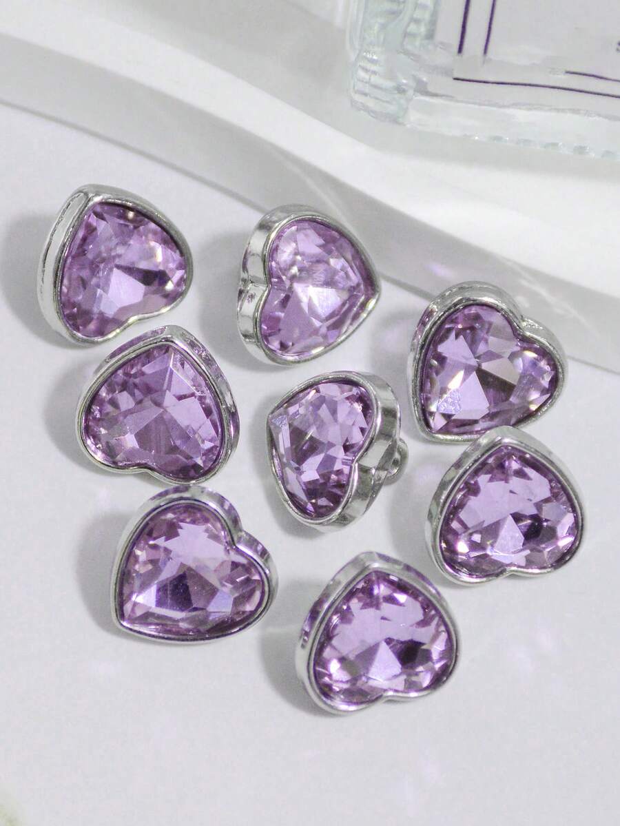 8pcs/Pack Multi-Color Metal Rhinestone Heart Shaped Small Buttons, DIY Fashion Decorative Accessories For Sweater, Coat, Shirt, Jacket, Suit, Scarf, Gift Box, Shoes, Hat, 1.2cm