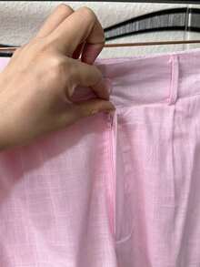 Linen Shirt And Shorts Set (2 Pieces) - Light Pink With Pockets - View 3
