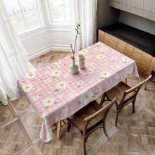 1pc Plaid & Floral Print Tablecloth, Blue Floral Pattern, Suitable For Indoor/Outdoor Party And Home Decor, Rectangular Dining Table Cover - Multicolor - View 1