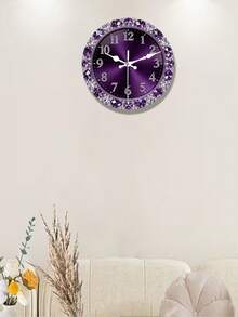 1pc Luxurious Purple Crystal And Diamond Floral Wall Clock | Quiet, Tick-Free, Battery-Powered, Round Modern Large Screen Manufactured Wood Clock For Living Room, Bedroom, Office Decor - Elegant Timepiece, 2D Flat Design - Multicolor - View 3