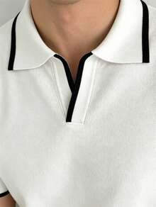 T-shirt décontracté à manches courtes en tricot rayé pour hommes GRDR - minimaliste, à la mode, confortable - Blanc - Voir 3
