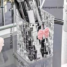 Acrylic Desktop Pen Holder - Transparent Pen Holder Storage Box, Makeup Brush Cup - With Bow Decor - Back To School Accessory, Teacher's Day Gift (Transparent) - Multicolor - View 5