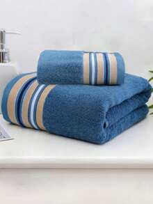 Bamboo Fiber Wide Striped Super Soft Absorbent Towel, Soft Face & Bath Towel, Strong Water Absorption, Quick Drying, No Shedding, Adult Men & Women Home Daily Use Face & Bath Towel 1pc Or Bath Towel 1pc, Face & Bath Towel Set 1pc - Blue - View 11