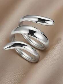 1pc Stainless Steel Open Curve Smooth Minimalist Ring, Gold Color, Versatile Daily Wear For Women - Ring - View 3
