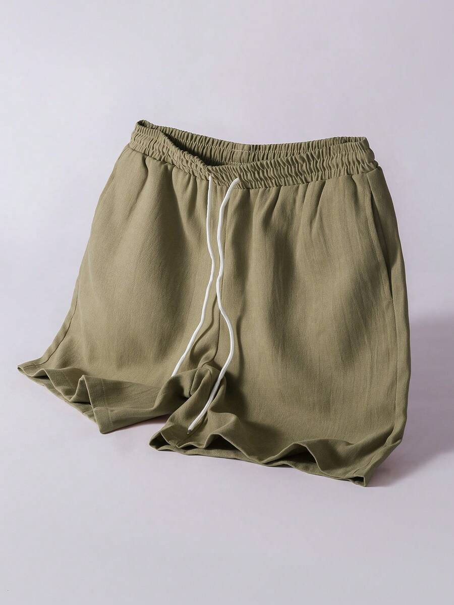 Men's Summer Casual Daily Commute Minimalist Versatile Solid Color Drawstring Waist Shorts - Khaki - View 1