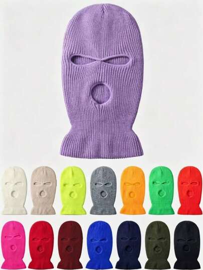 1pc Unisex Ski Mask, Y2K Style, Candy Color, Thick 3-Hole Balaclava, Face Protection Cover, Outdoor Casual, Multi-Functional Design, Warm For Winter, Suitable For Daily Commute