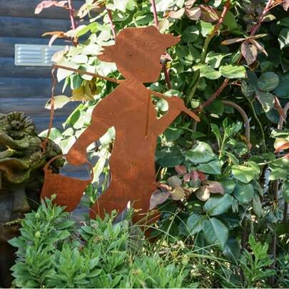 New Cross-Border 2D Flat Acrylic Vintage Rusty Bucket Garden Yard Outdoor Decor Ground Stake For Boys
