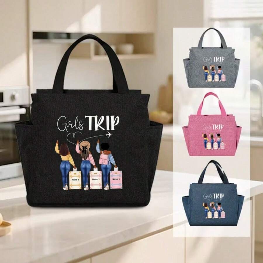 Healing Girls Trip Customizable Tote Bag, Girl Travel Printed Design, Multi-Compartment Large Capacity, Support Name Customization, Easy To Carry Personal Items, Specially Designed For Girlfriend Gatherings And Commuting, Suitable For Daily Commute, Short-Distance Travel, Shopping, A Thoughtful Customized Gift For Girlfriends And Sisters, Practical And Commemorative Travel Essential Bag! - Multicolor - View 1