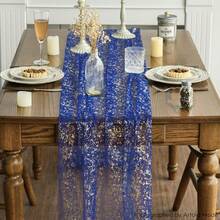 - Camino de mesa de gasa dorado azul, 120 pulgadas, 10 pies, lámina metálica con purpurina, para comedor, boda, aniversario, día festivo, decoración de mesa para fiesta en casa - Naranja - Ver 9