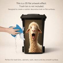 1pc 2D Flat Self-Adhesive Trash Can Sticker,Funny Sheep Trash Can Sticker Large Bin Decal 2D Flat Design Waterproof Outdoor Garbage Bin Decoration, PVC Material, Easy To Peel And Stick, Flat Art Sticker, Kitchen Storage - A - View 5