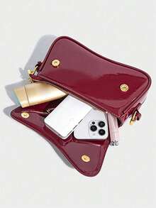 2026新款樱桃吊坠酒红色漆皮腋下包，复古法式风格女士单肩包 - 酒紅色 - 查看 10