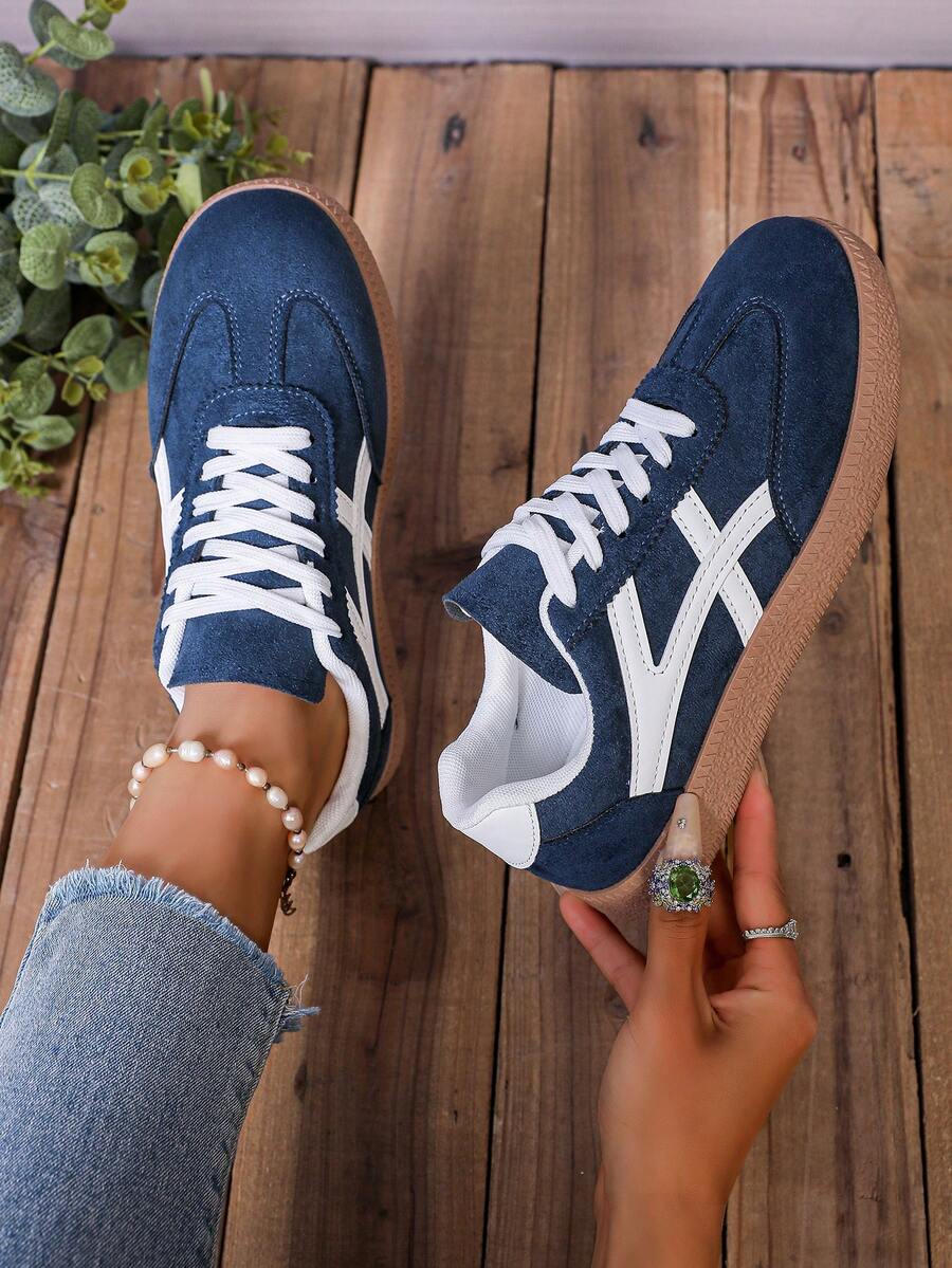 Giày thể thao thường ngày mới, giày sneaker nữ buộc dây thời trang đa năng chất liệu giả da lộn, giày dành cho học sinh. - Màu xanh lam - Xem 1