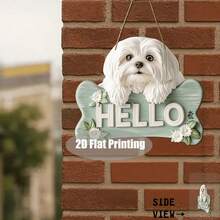 Letrero de madera plano 2D con ilustración de perro Maltés y texto "HOLA", adecuado para habitación, pasillo, corredor, cerca del jardín y decoración exterior, regalo perfecto para propietarios de mascotas - Multicolor - Ver 7