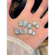 10Pcs Beach Essential Blue Cat Eye Press-On Nails Short Shape– Shimmering Little Fish & Starfish Design, Nails With Ocean Glow Press-On Nails: Blue Cat Eye Shimmer With Starfish & Jellyfish Designs (Xs/S/M/L) Nail Supplies Nails - 淺藍色 - 查看 2