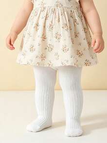 3 Pairs Baby Girls' Solid Color Cable Knit Tight Elastic Leggings, Soft And Comfortable For 0-3 Years Old - Multicolor - View 9