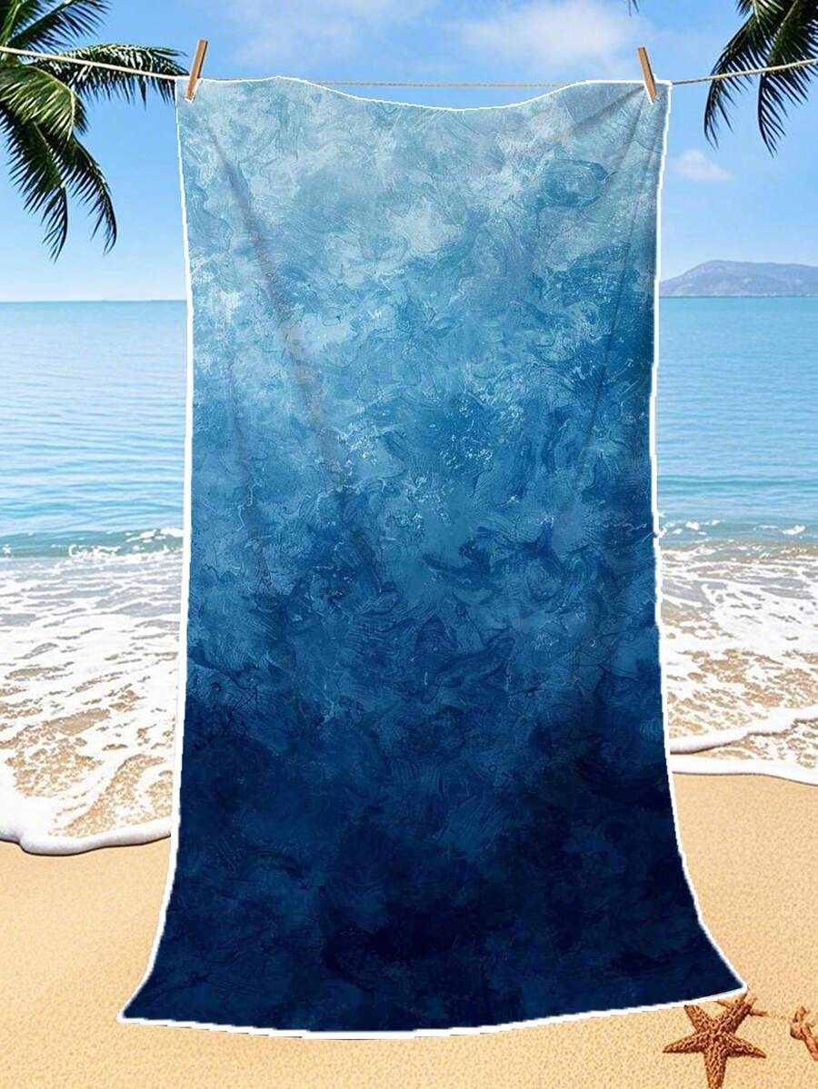 [250gsm Ultra-Soft Quick-Dry] Beach Towel | 70*140cm/90*180cm Options | Blue Oil Painting Texture Pattern Print | High Absorbency Portable Swim Towel, Bathroom Decor, Beach Towel | Suitable For Summer Beach, Swimming, Travel, Camping, Fitness - Blue Oil Painting - View 1