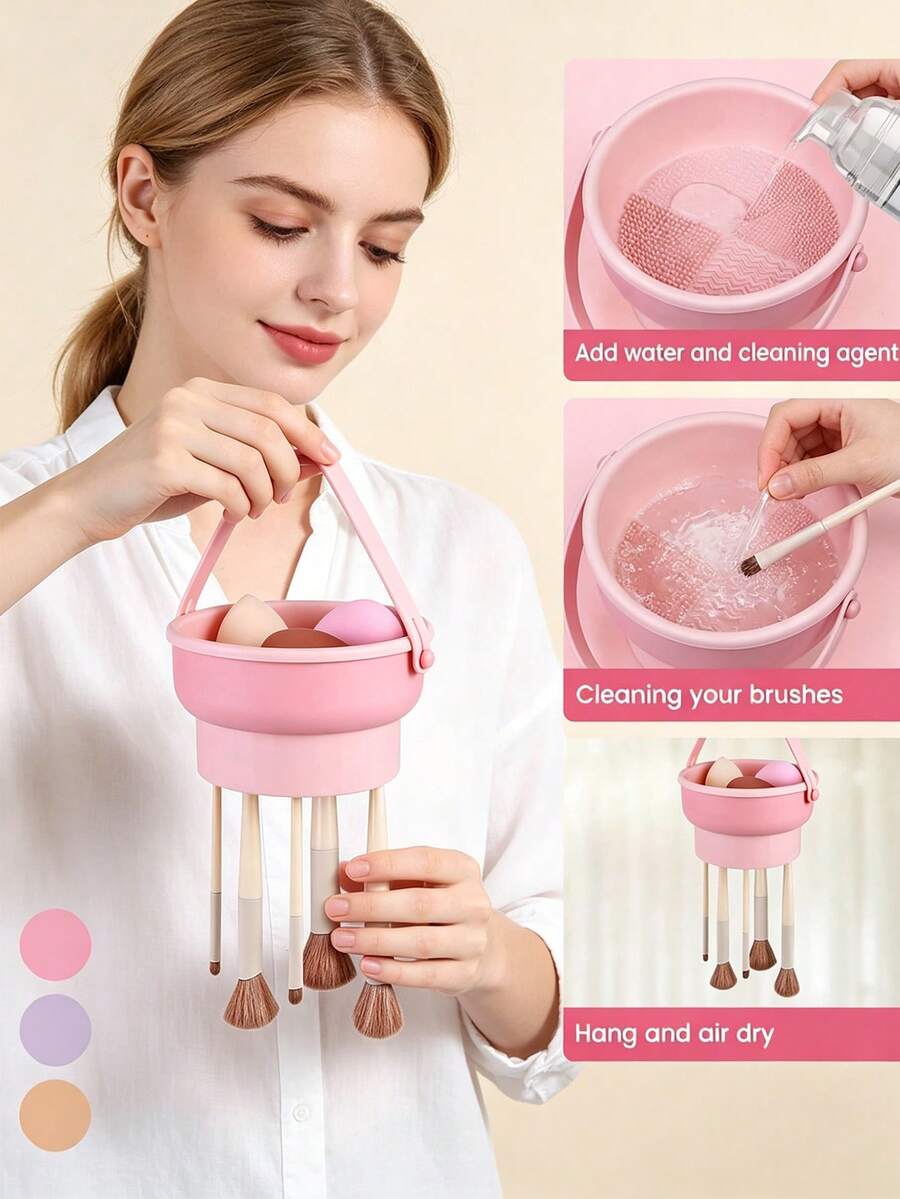 Tazón de limpieza de brochas de maquillaje de silicona 3 en 1 con rejilla de secado, alfombrilla de limpieza multifuncional para esponjas de maquillaje, limpiador reutilizable de herramientas de maquillaje para borlas, brochas y agitadores, adecuado como regalo para principiantes