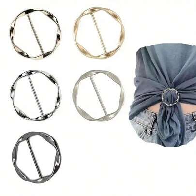 5 pièces Ensemble de boucles en alliage polyvalentes - Multi-usage, tout-assorti, raccourcissement, nœud de coin, ceinture, boucle de ceinture et de t-shirt avec un style pop-culture décontracté