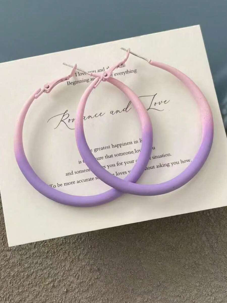 1 Pair Elegant Minimalist Versatile Purple Hoop Earrings, Suitable For Women To Wear In Any Occasion, Great Gift For Lover - Mauve Purple - View 1