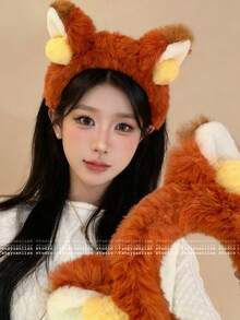 Diadema con orejas de zorro de peluche, diadema facial de lavado para otoño/invierno, accesorio para el cabello - Multicolor - Ver 7